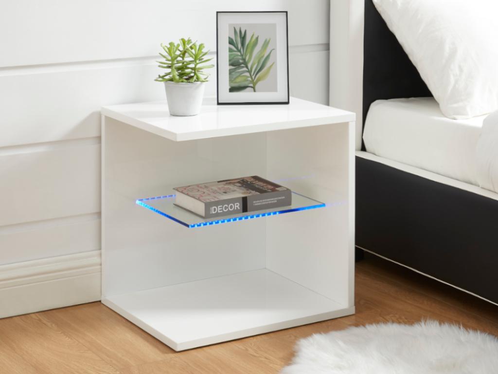 Nachttisch mit LED-Beleuchtung TOMY - Holz & Glas - Weiß
