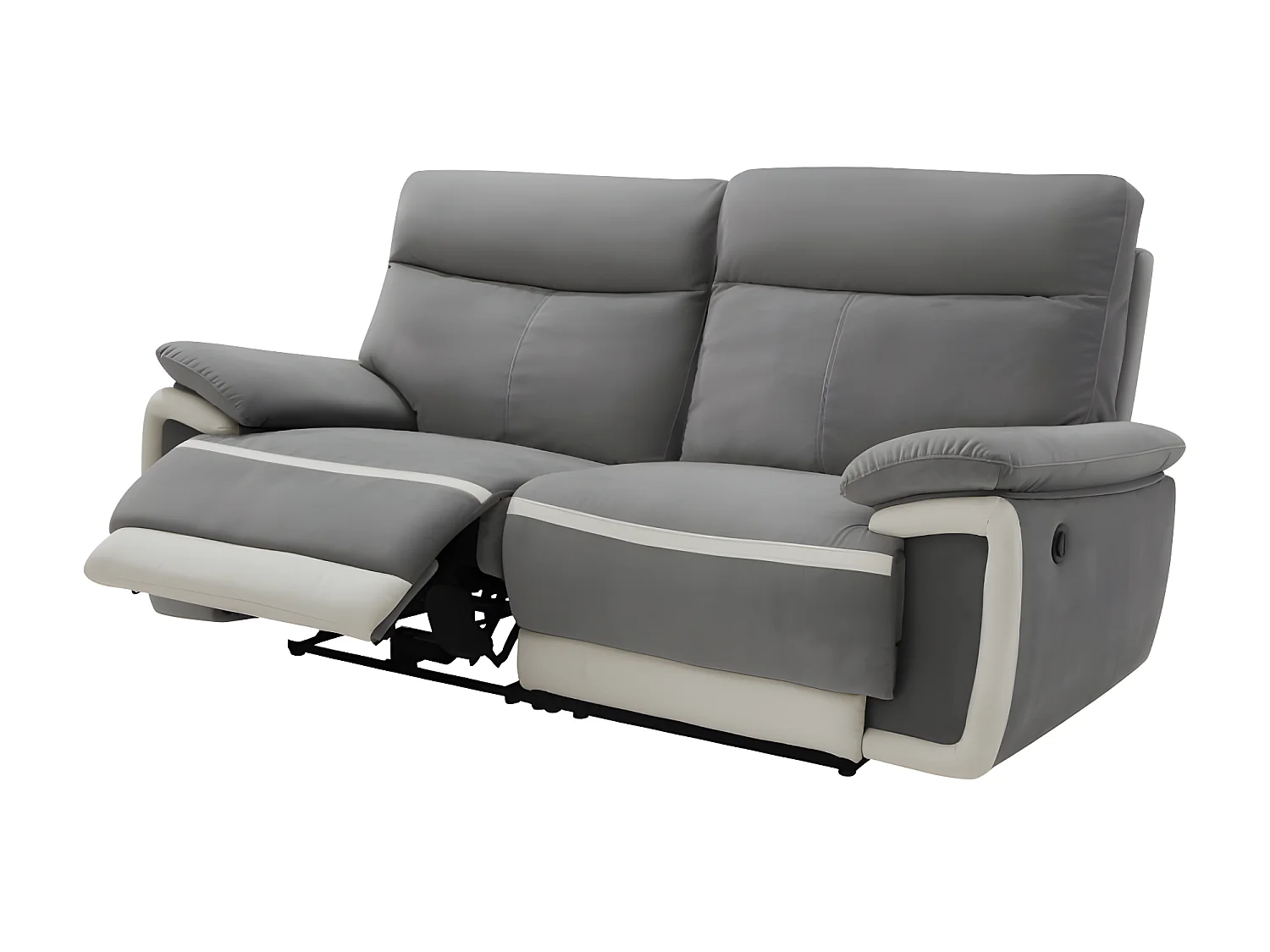 Canapé 3 places relax électrique en velours METTI - Gris et bandes écru