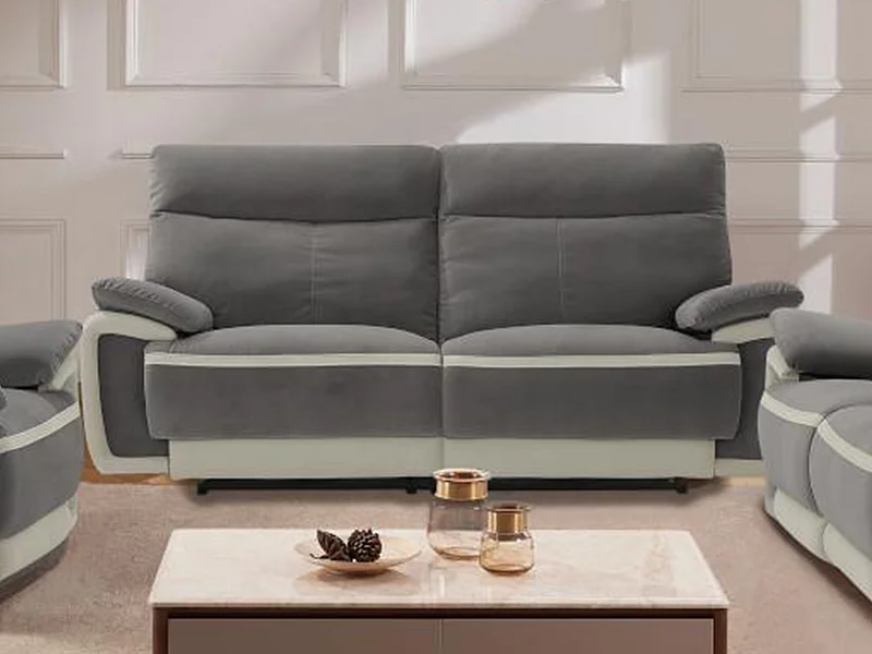 3-sits elekriskt reclinersoffa i sammet METTI - Grå med off-white detaljer