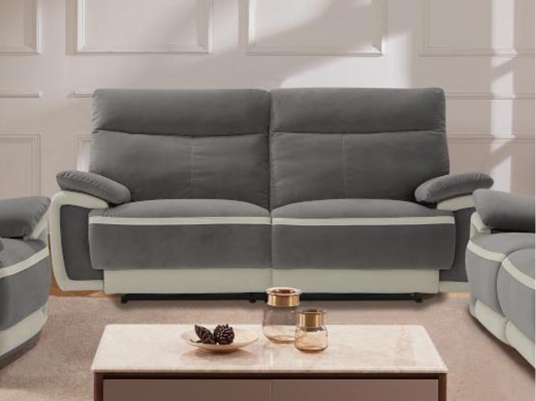 Canapé 3 places relax électrique en velours METTI - Gris et bandes écru