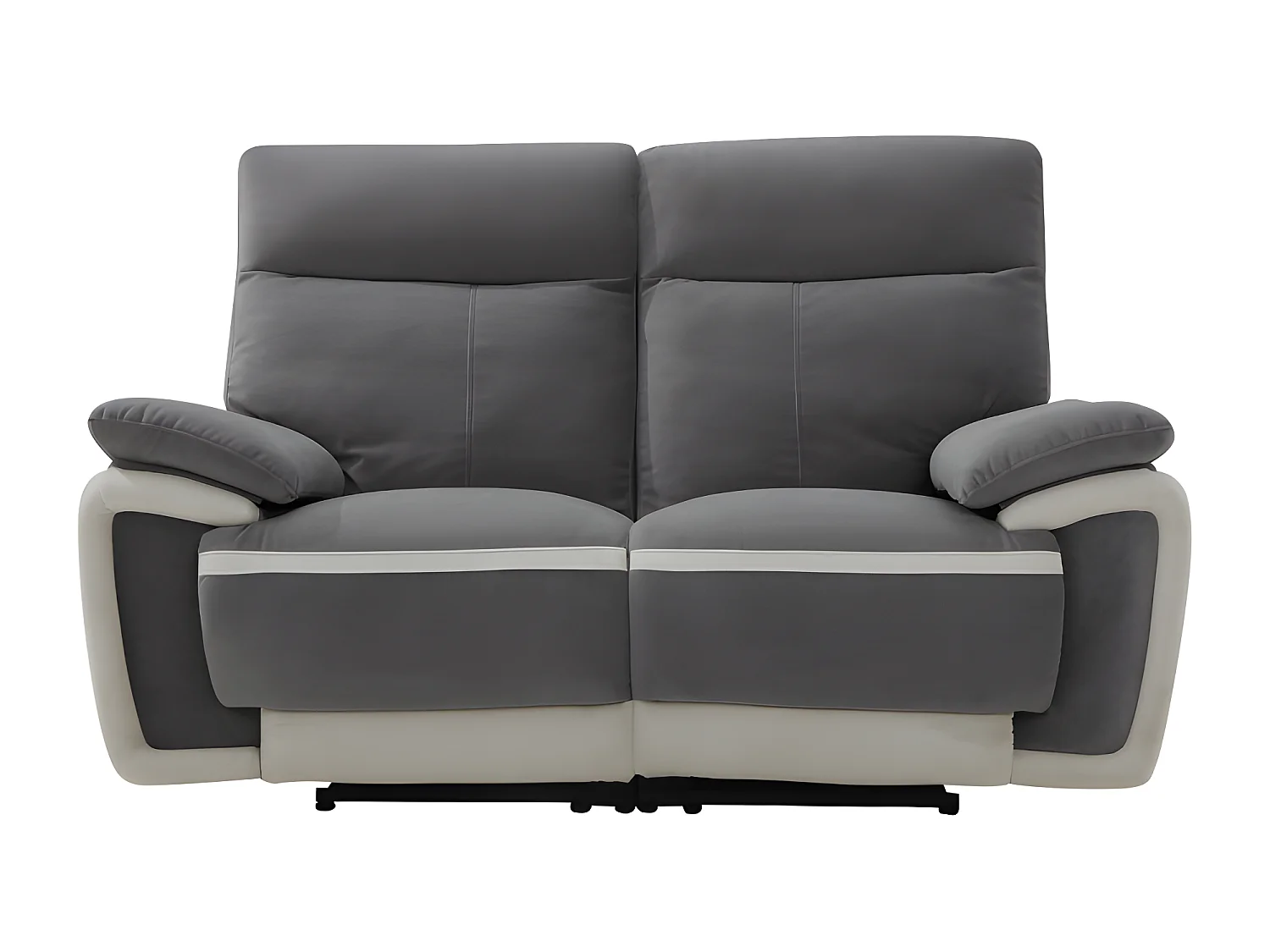 Canapé 2 places relax électrique en velours METTI  - Gris et bandes écru