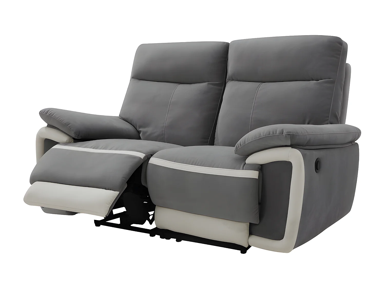 2-sits elektrisk reclinerfåtölj i grå sammet med naturvita ränder METTI