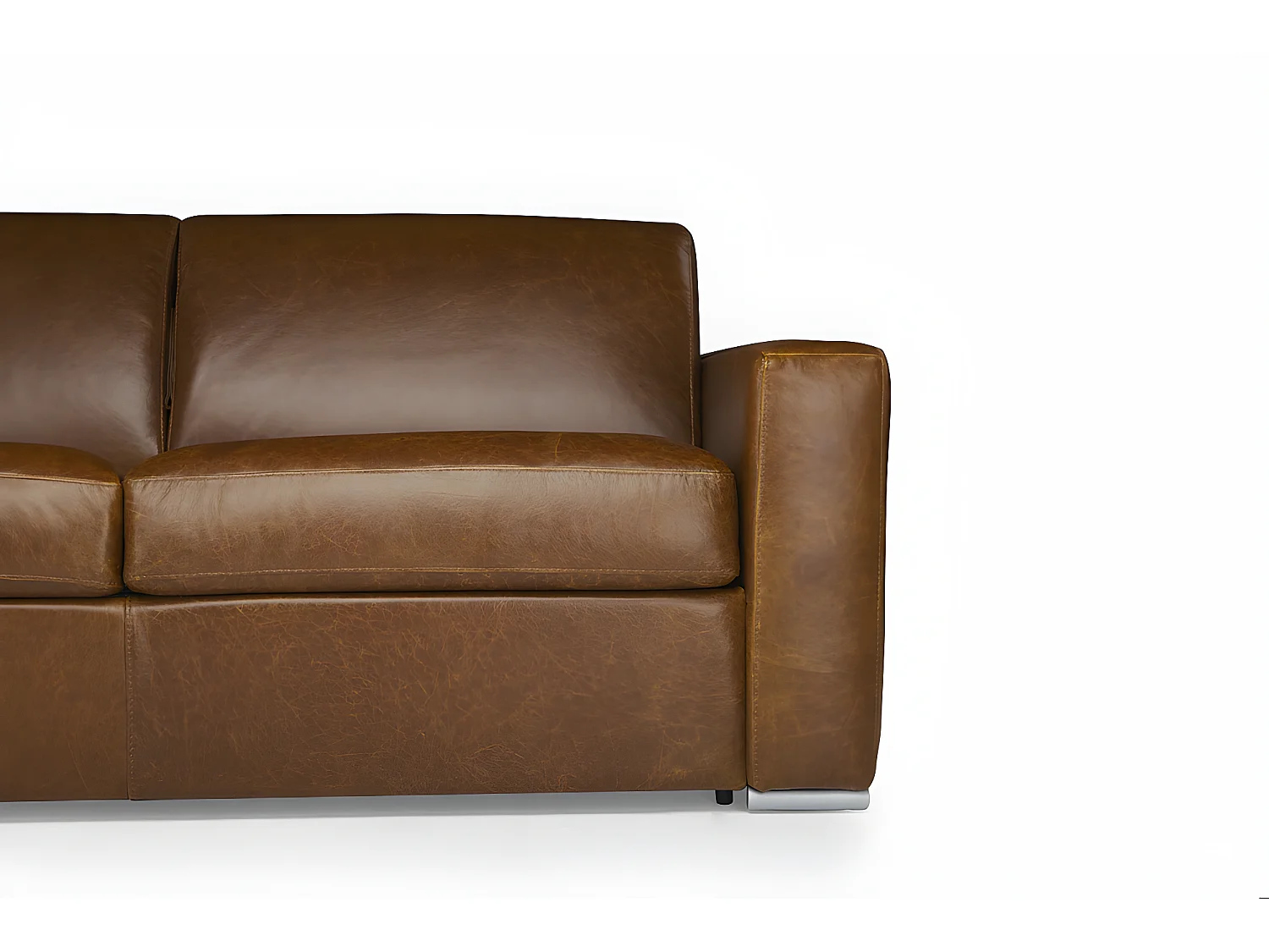 3-sits bäddsoffa express 100% vintage karamellbrunt buffelläder med 13 cm madrass DELECTEA II