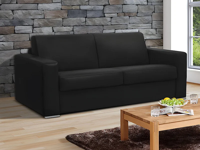 3-sits bäddsoffa express 100% svart buffelhud madrass 13 cm DELECTEA II