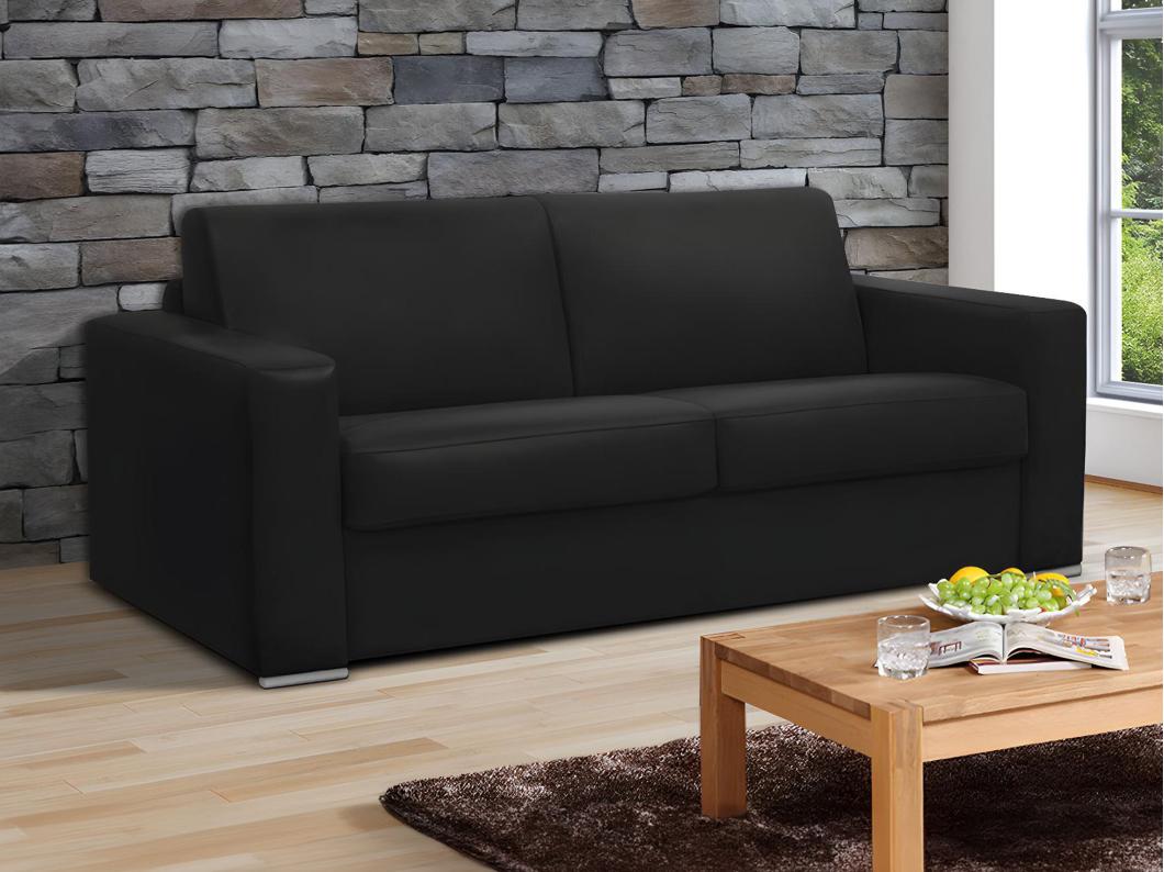 Canapé 3 places convertible express 100% cuir de buffle noir matelas 13 cm DELECTEA II