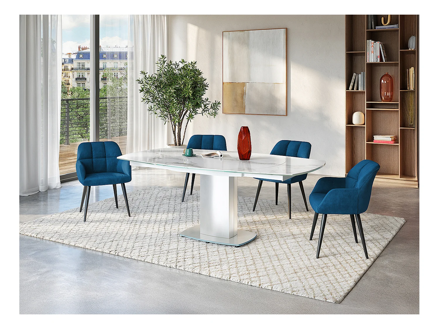Lot de 6 chaises  avec accoudoirs - Velours et métal - Bleu - PEGA de PASCAL MORABITO