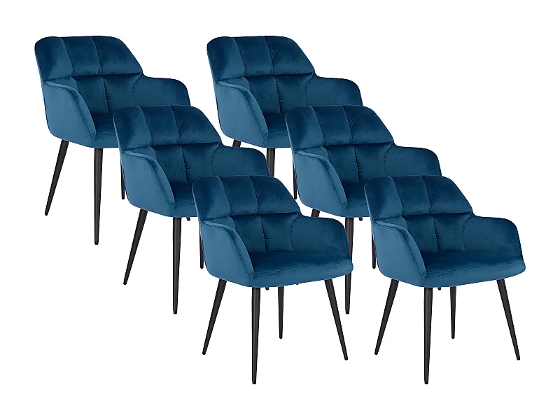 Lot de 6 chaises  avec accoudoirs - Velours et métal - Bleu - PEGA de PASCAL MORABITO
