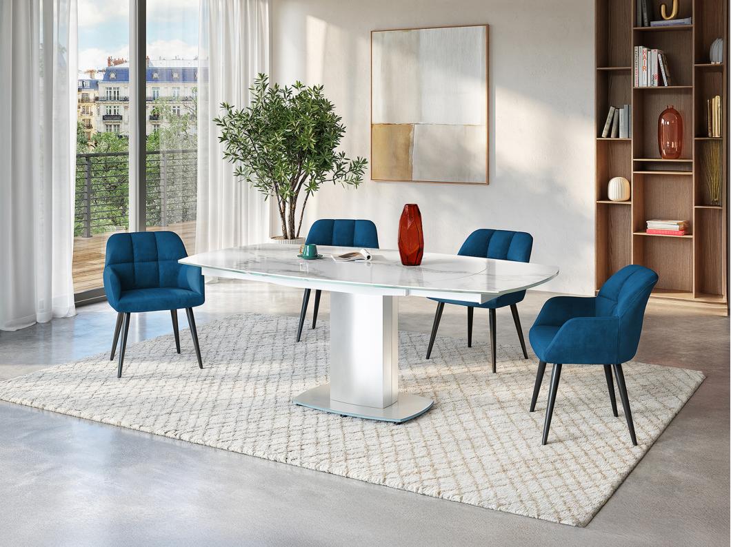 Lot de 6 chaises  avec accoudoirs - Velours et métal - Bleu - PEGA de PASCAL MORABITO