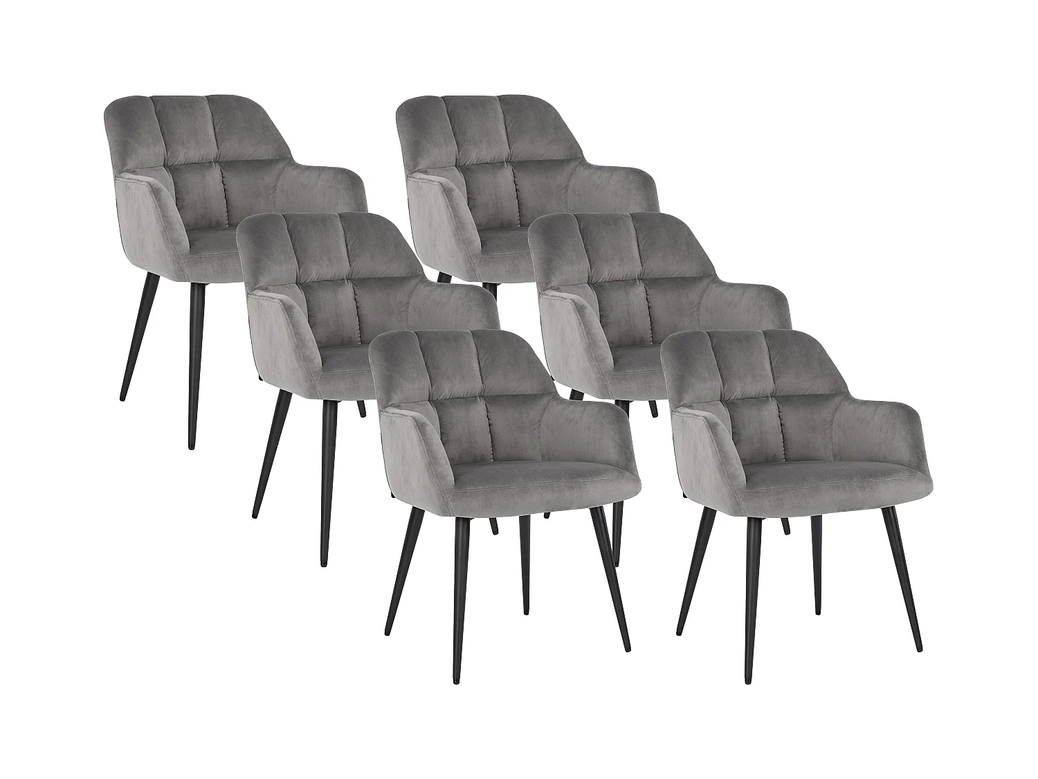 Lot de 6 chaises  avec accoudoirs - Velours et métal - Gris - PEGA de PASCAL MORABITO