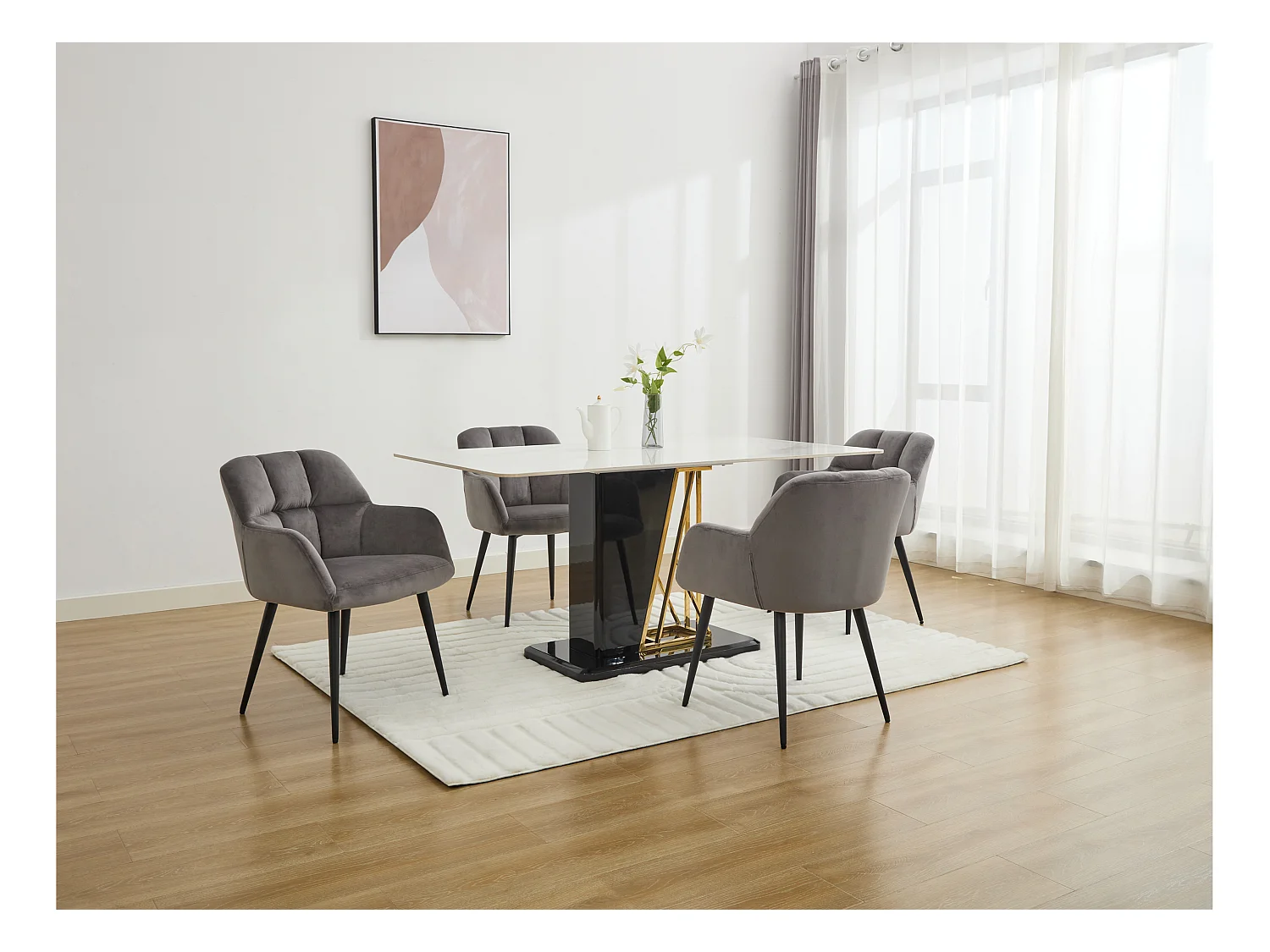 Lot de 6 chaises  avec accoudoirs - Velours et métal - Gris - PEGA de PASCAL MORABITO