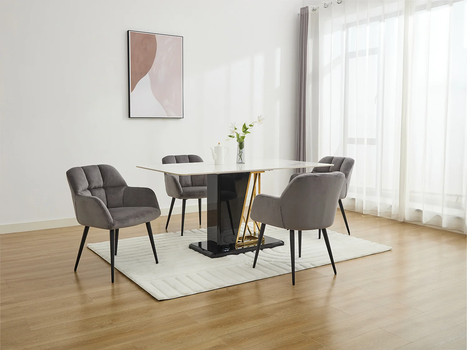 Lot de 6 chaises  avec accoudoirs - Velours et métal - Gris - PEGA de PASCAL MORABITO