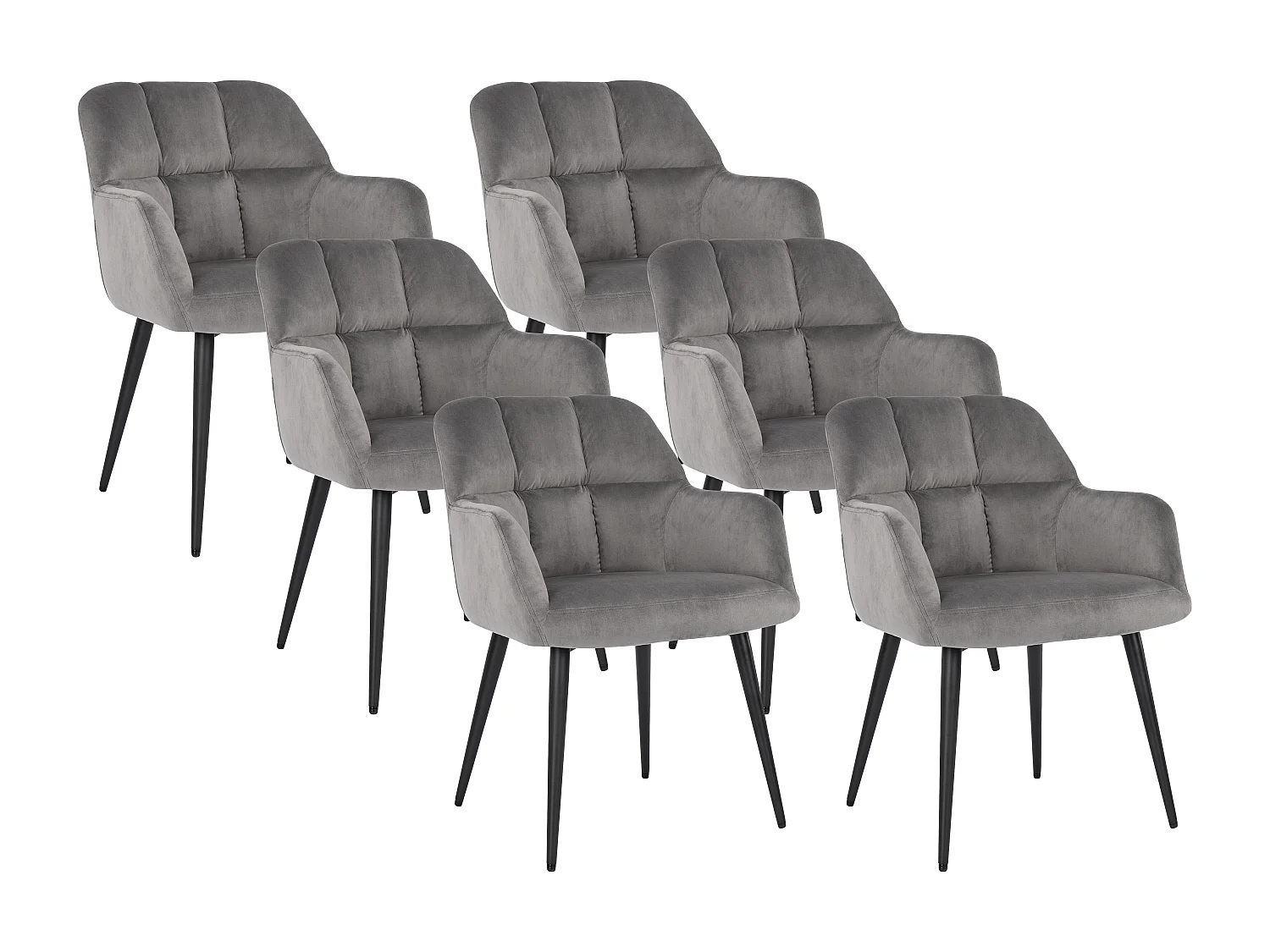 Lot de 6 chaises  avec accoudoirs - Velours et métal - Gris - PEGA de PASCAL MORABITO
