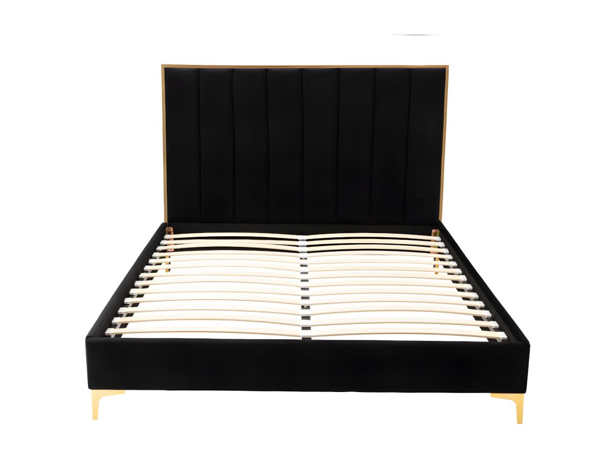 Cama con cabecero con costuras verticales 160 x 200 cm Terciopelo negro