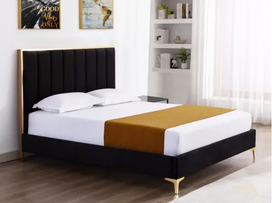 Kauf Unique Bett mit Kopfteil - 160 x 200 cm - Samt - Schwarz & Goldfarben - CLARISSE