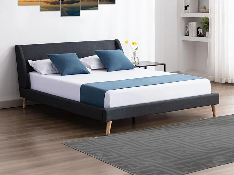 Łóżko w skandynawskim stylu – 160 × 200 cm – tkanina – kolor antracytowy – BENEDICTE