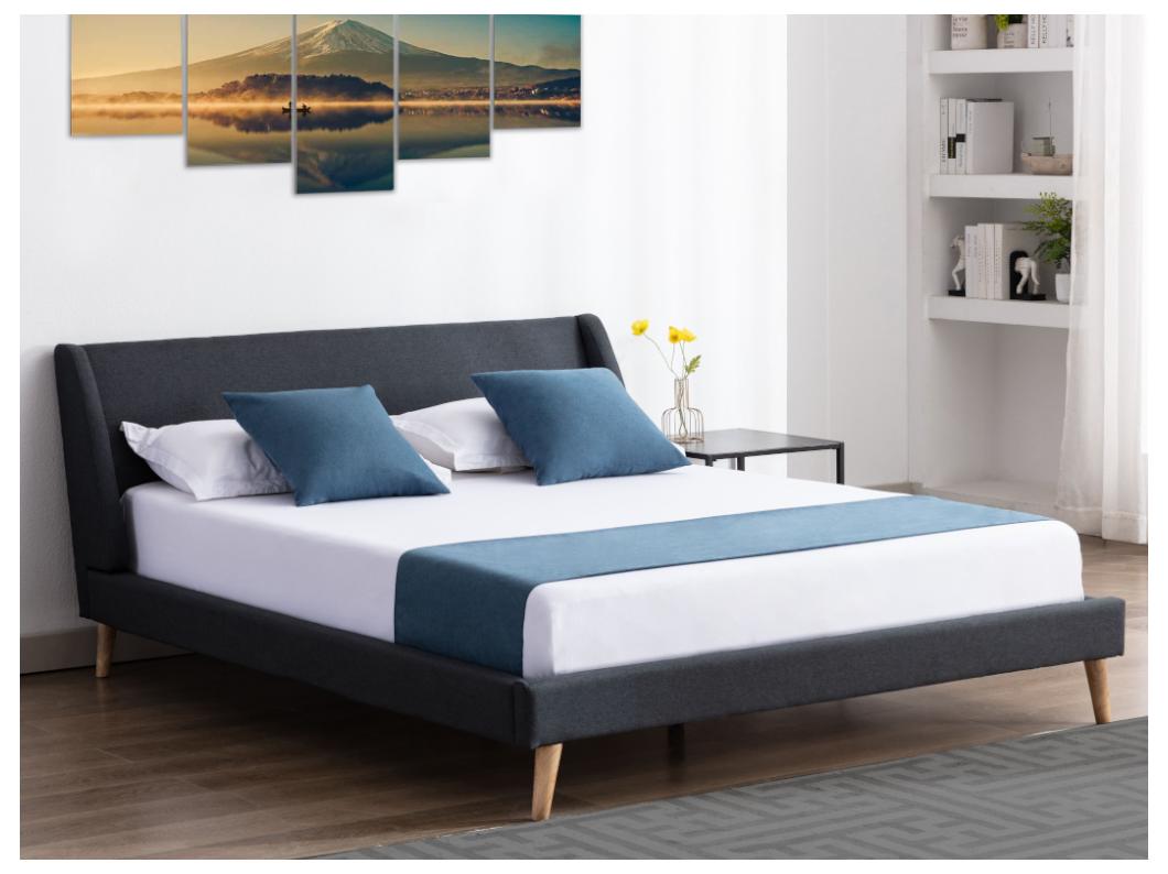 Lit scandinave 160 x 200 cm - Tissu - Gris anthracite - BENEDICTE