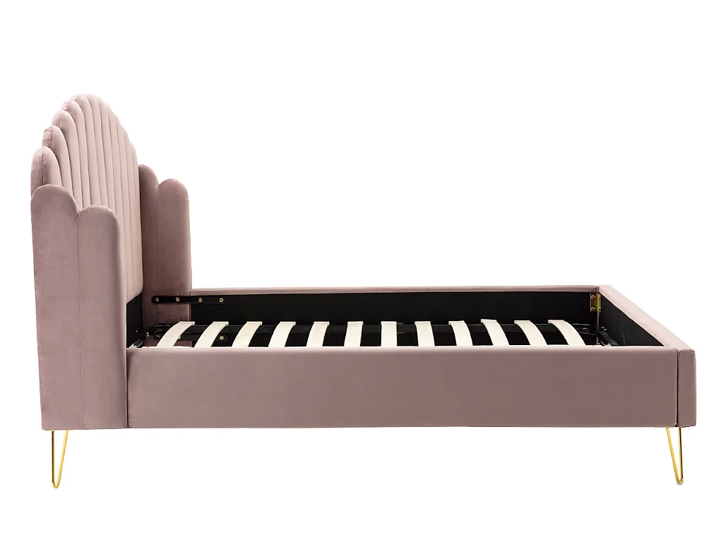 Letto con testata letto ondulata 140 x 190 cm Velluto Rosa antico - SAGALI