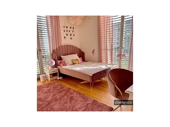 Polsterbett - 140 x 190 cm - wellenförmiges Kopfteil - Samt - Altrosa - SAGALI