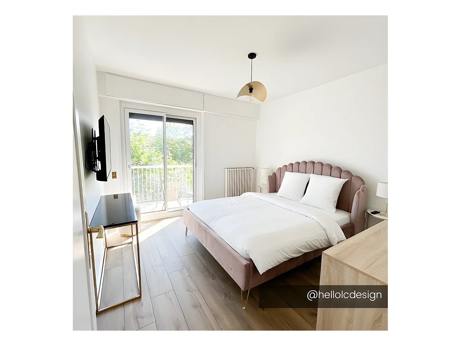 Polsterbett - 140 x 190 cm - wellenförmiges Kopfteil - Samt - Altrosa - SAGALI