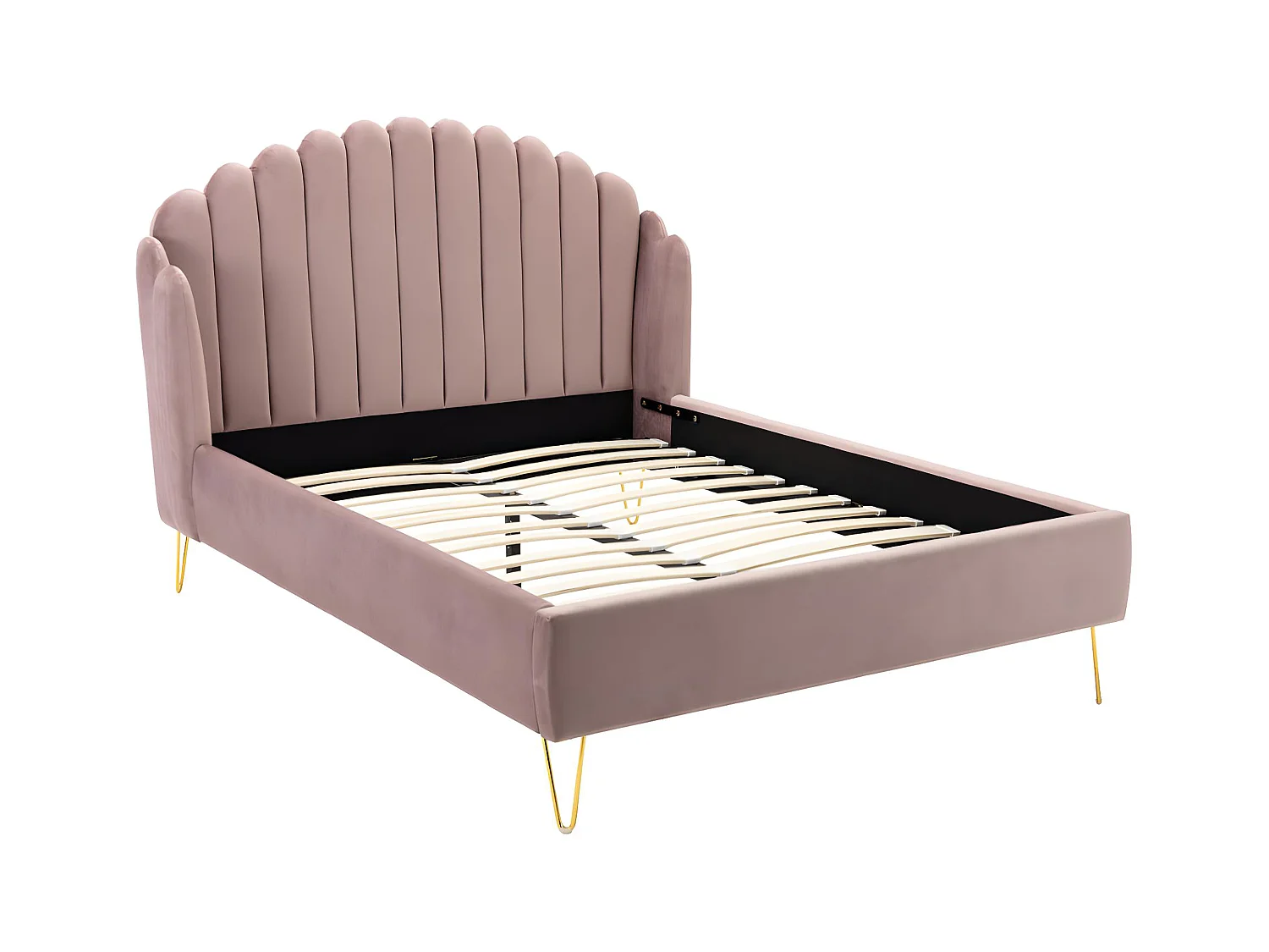 Polsterbett - 140 x 190 cm - wellenförmiges Kopfteil - Samt - Altrosa - SAGALI