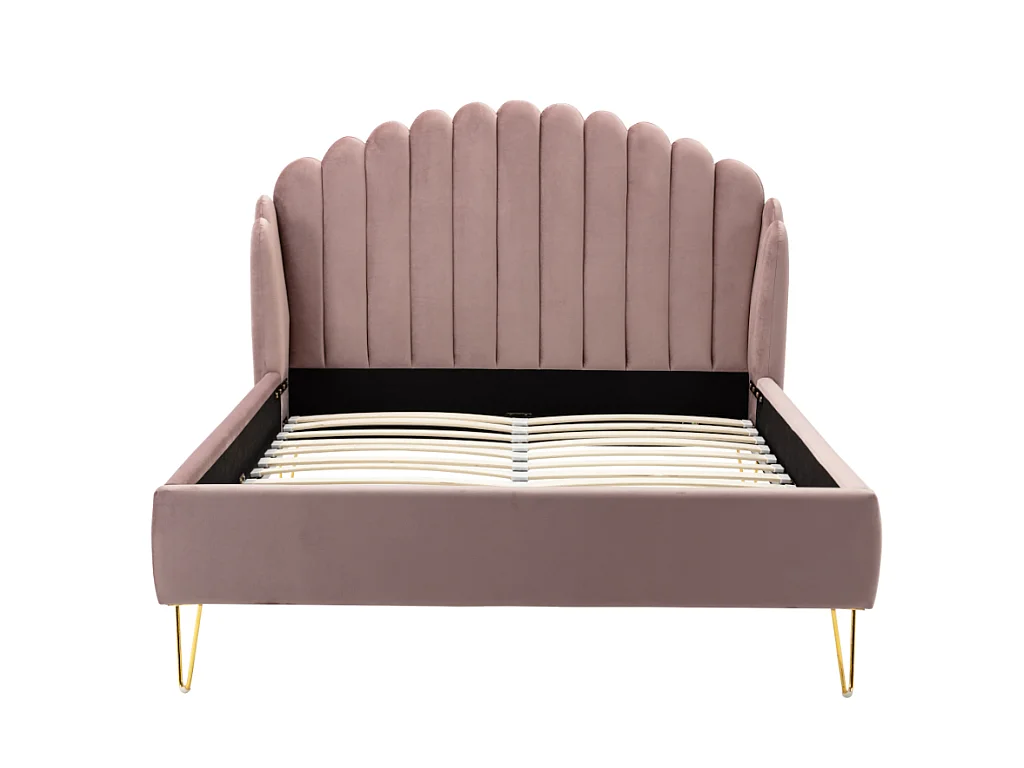 Polsterbett - 140 x 190 cm - wellenförmiges Kopfteil - Samt - Altrosa - SAGALI
