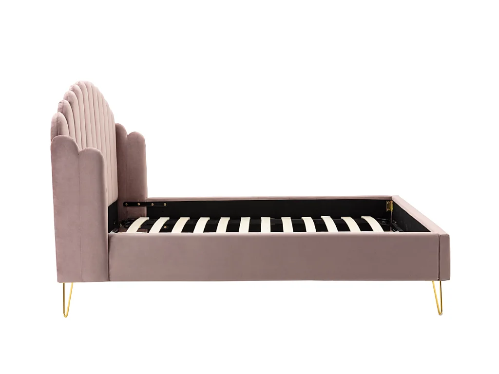 Polsterbett - 140 x 190 cm - wellenförmiges Kopfteil - Samt - Altrosa - SAGALI