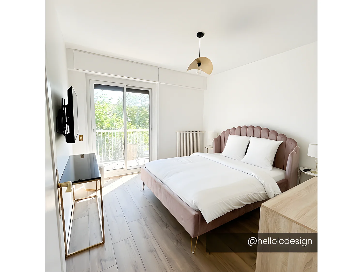 Bed met glooiend hoofdeinde - 140 x 190 cm - Fluweel - Oud roze - SAGALI