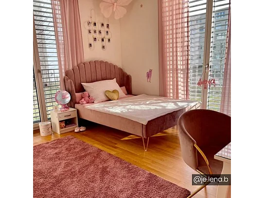 Lit 140 x 190 cm avec tête de lit ondulée - Velours - Vieux rose - SAGALI