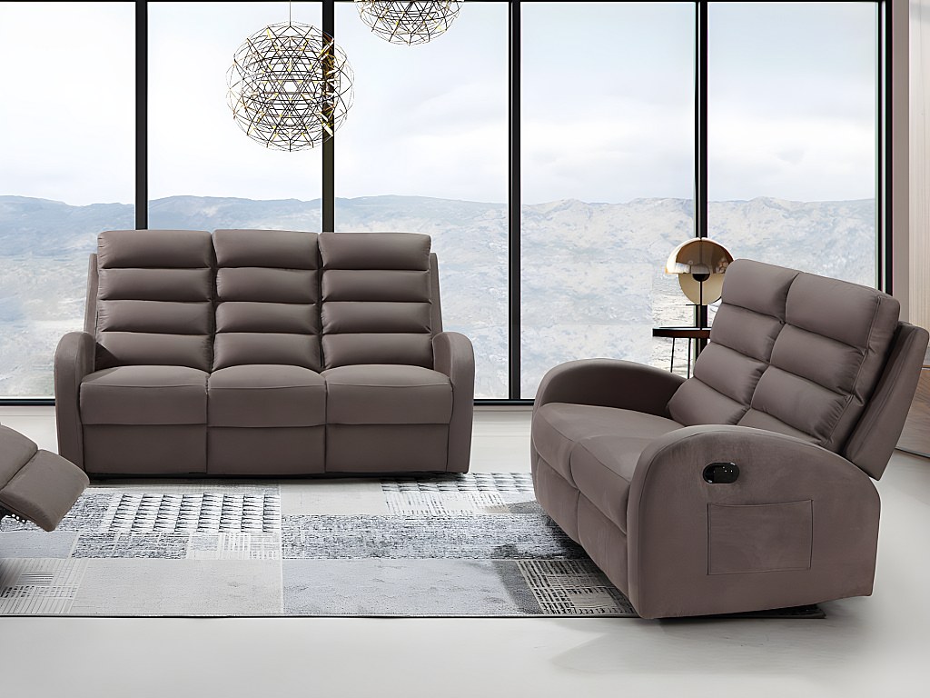 Couchgarnitur mit Relaxfunktion 3+2 GIORGIA - Stoff - Braun