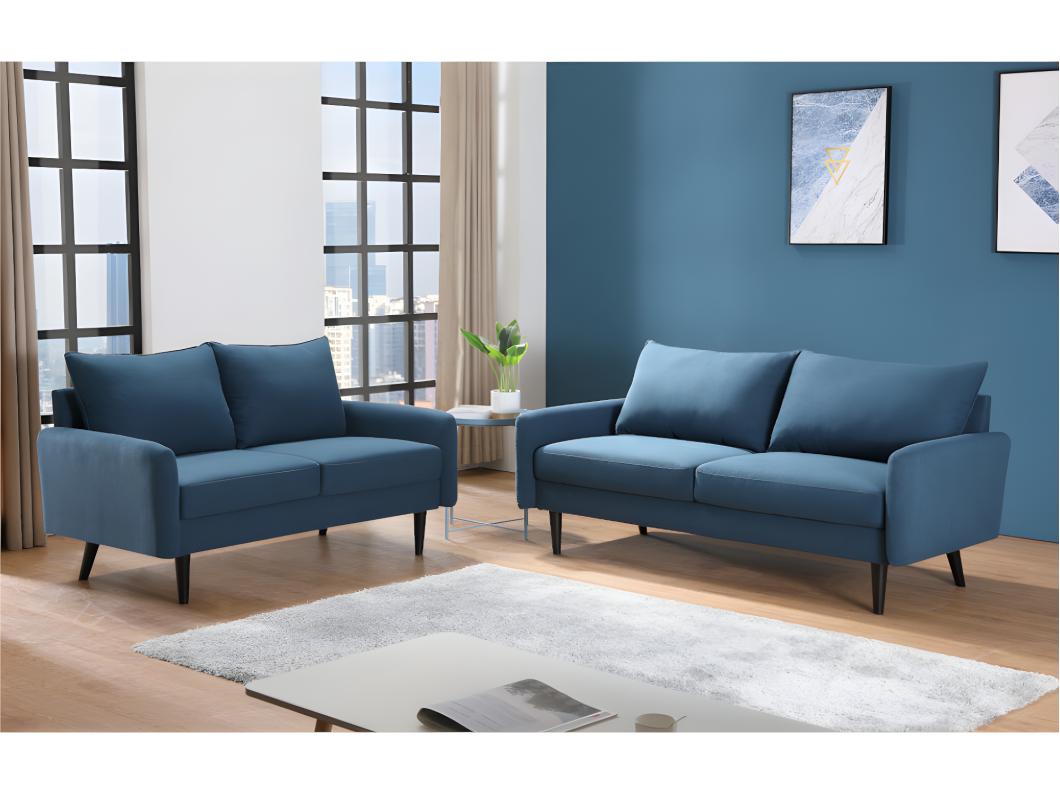 Couchgarnitur 3+2 - Stoff - Blau - HALIA