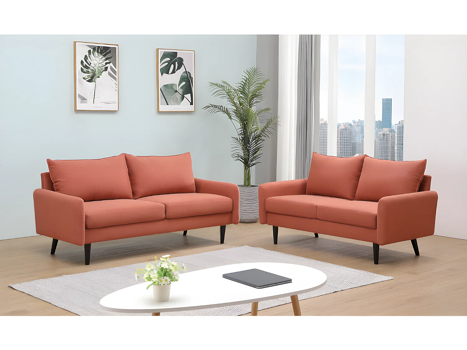 Divano 3+2 posti in Tessuto Terracotta - HALIA