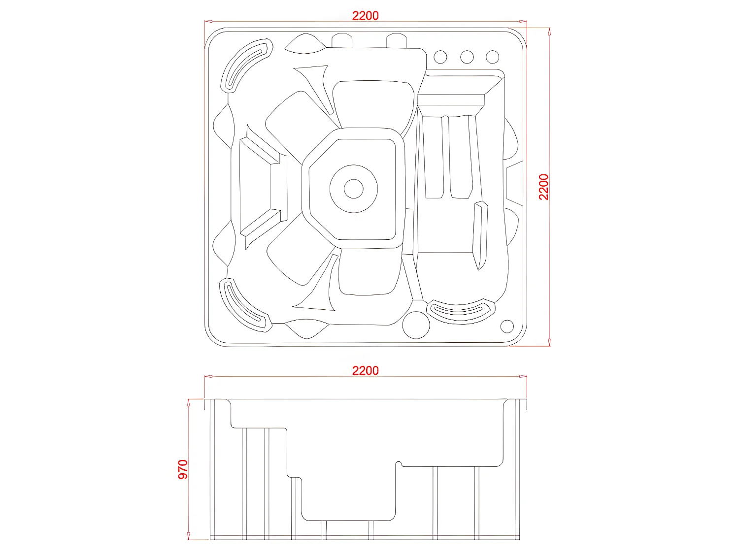 SPA 6 places gris granité avec accessoires  - Gamme prestige ULYSSE IV - 132 jets - l220 x L220 x H97 cm - Système Balboa
