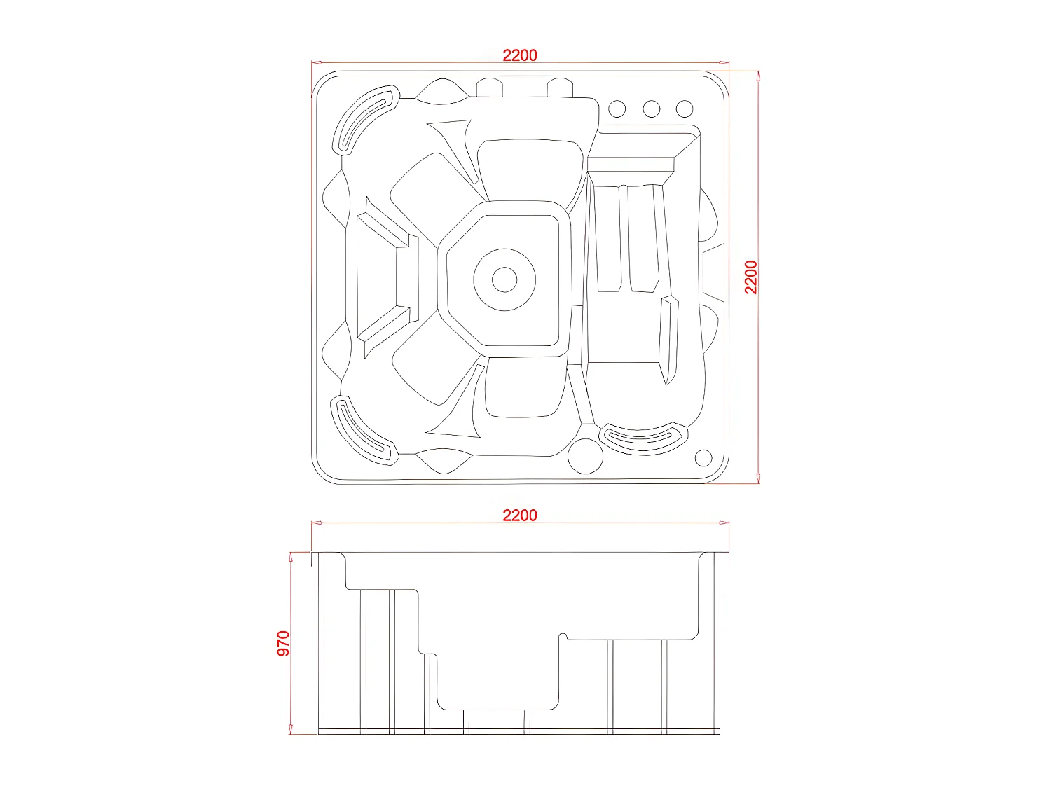 Spa voor 6 personen - Assortiment prestige - ULYSSE IV - Granietgrijs - 132 stralen - B220xL220xH97cm - Balboa systeem
