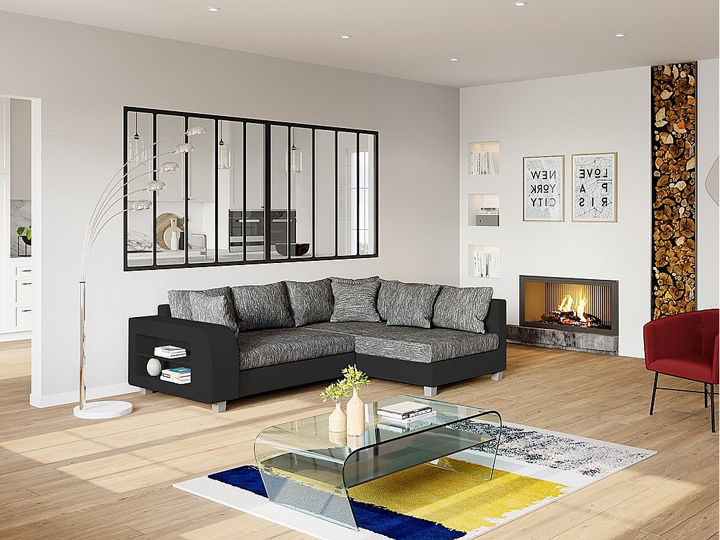 Ecksofa mit Schlaffunktion KUOPIO - Grau & Schwarz - Ecke Rechts
