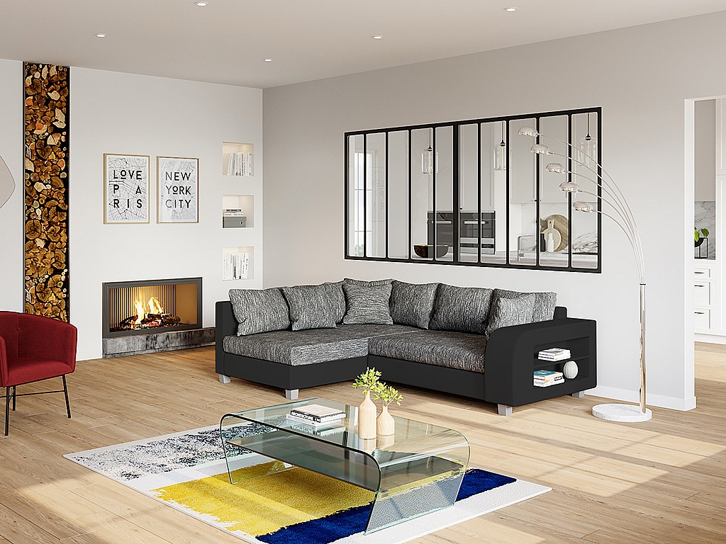 Ecksofa mit Schlaffunktion KUOPIO - Grau & Schwarz - Ecke Links