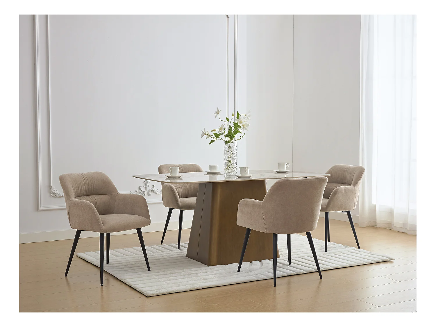 Lot de 6 chaises avec accoudoirs en tissu et métal noir - Beige - HEKA