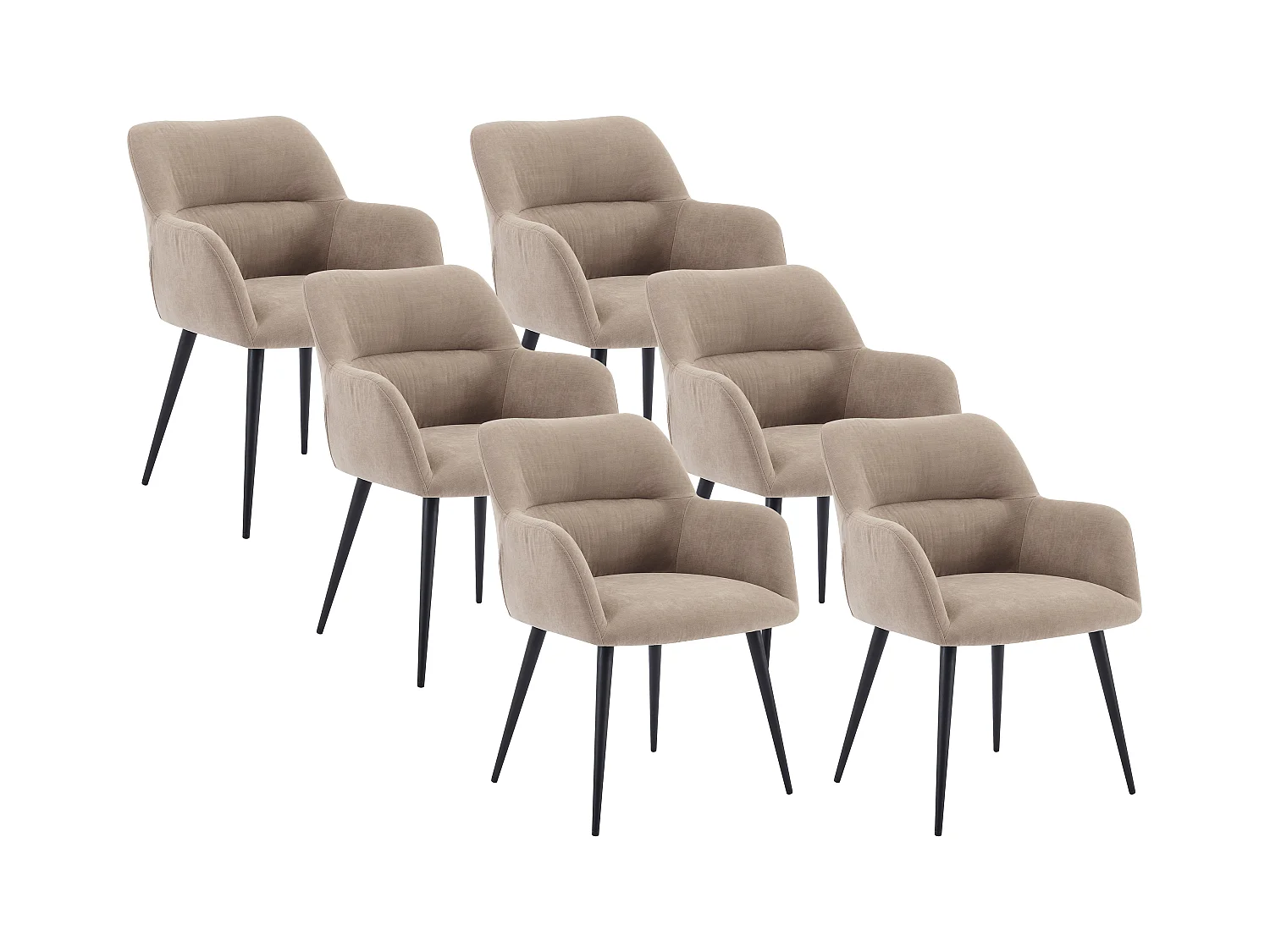 Lot de 6 chaises avec accoudoirs en tissu et métal noir - Beige - HEKA