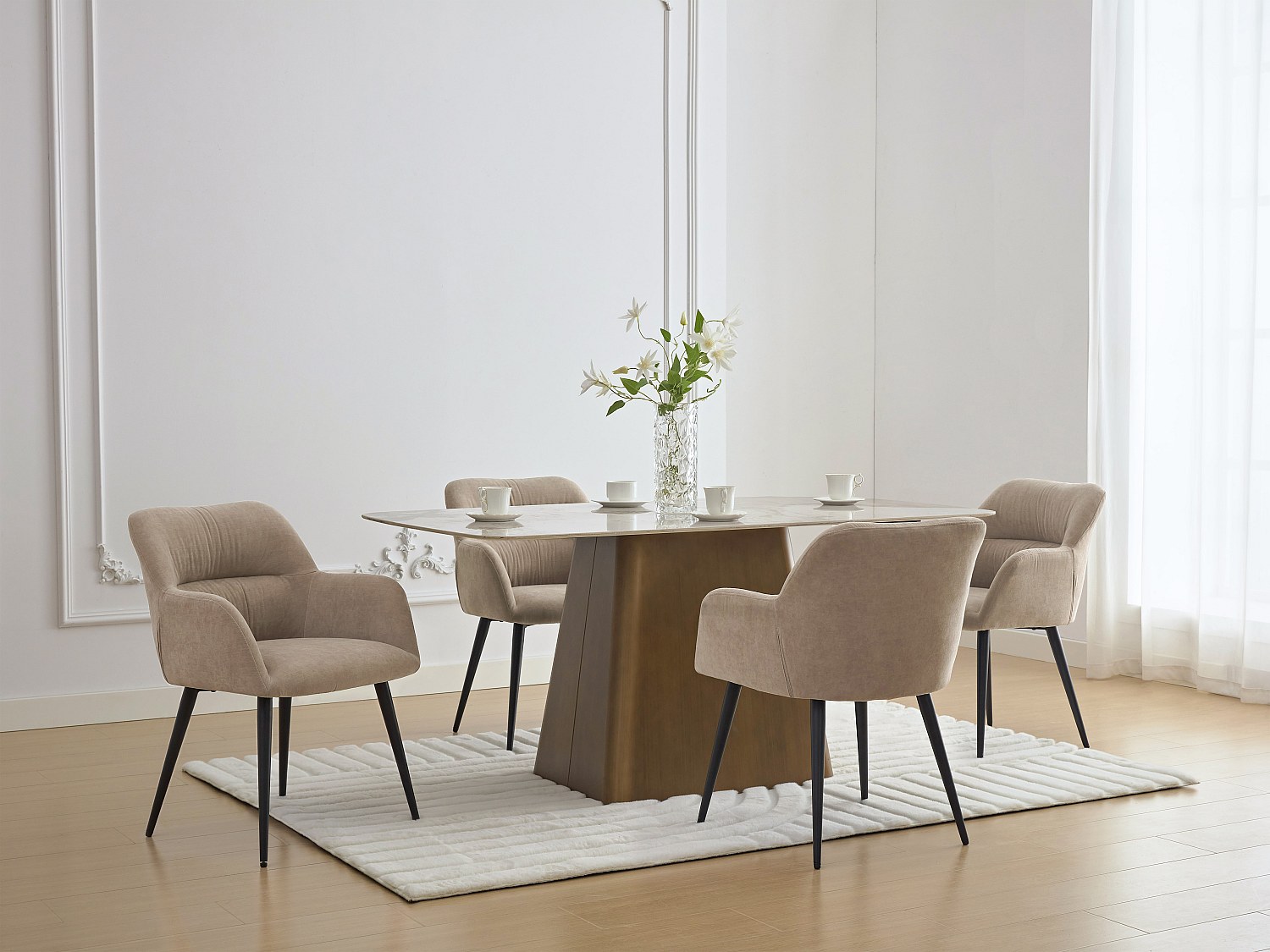 Vente-unique Stuhl 6er-Set - Stoff & Metall - Beige - Heka
