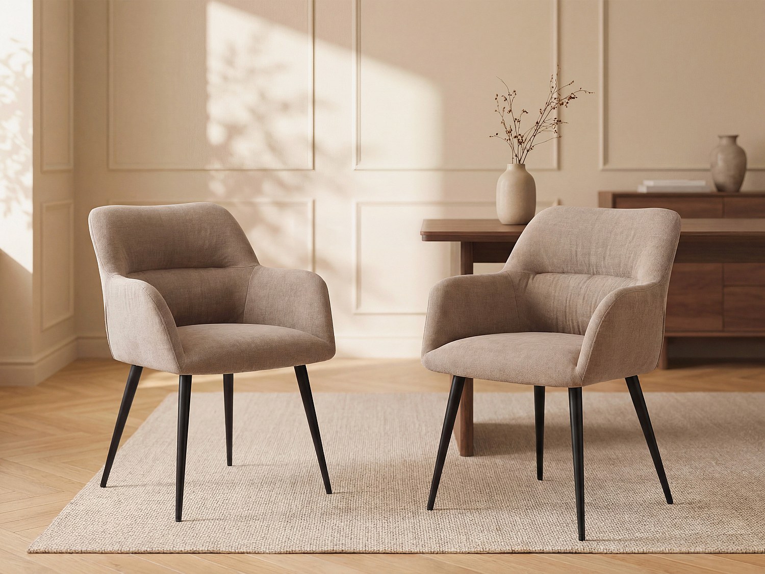 Vente-unique Stuhl 6er-Set - Stoff & Metall - Beige - HEKA 665003