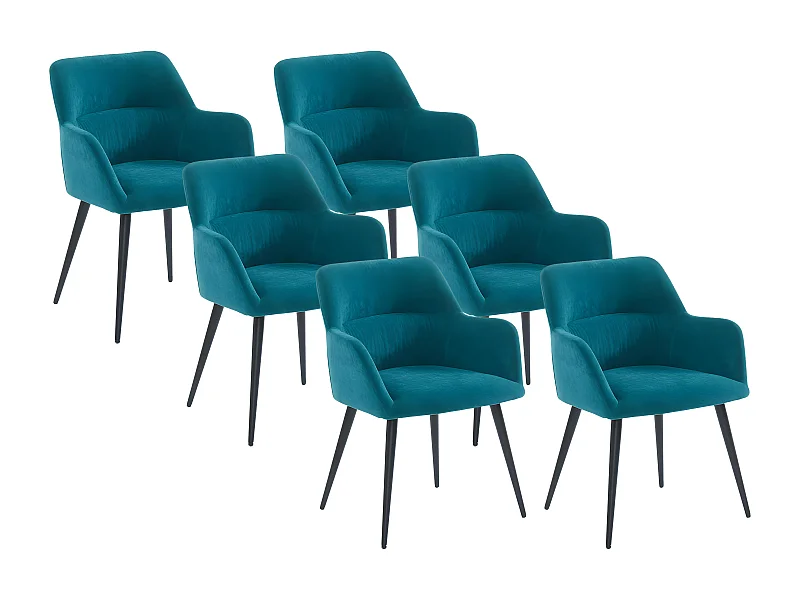 Set van 6 stoelen HEKA - Met armleuningen - Stof en metaal - Blauw