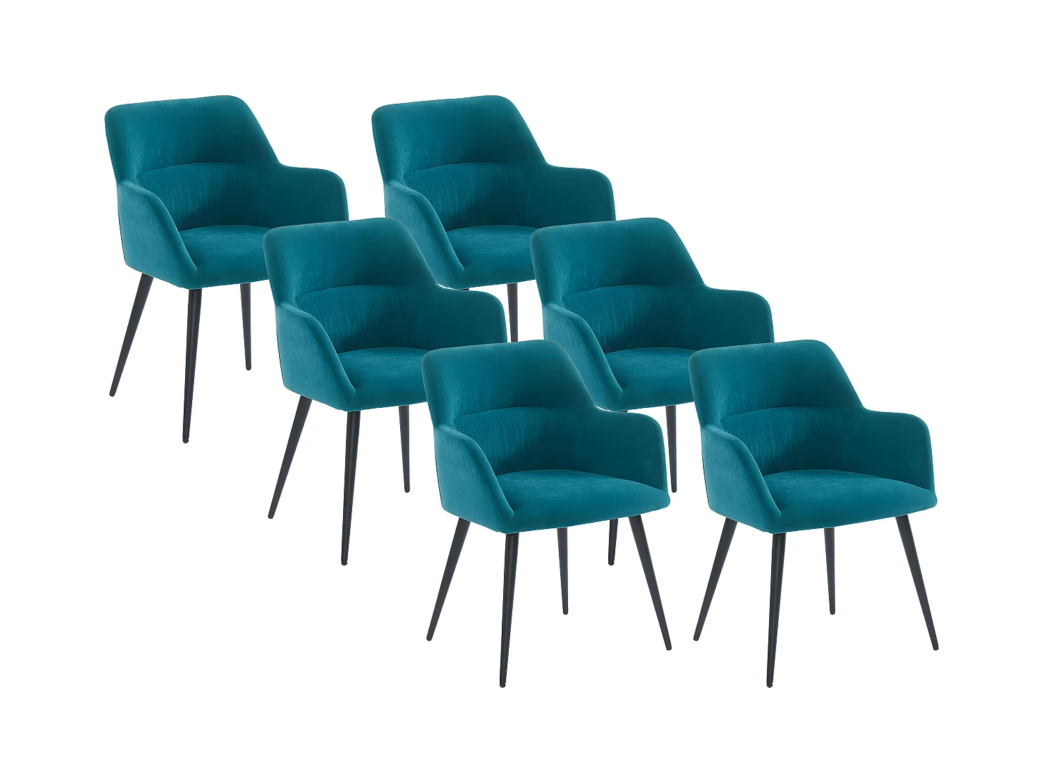 Sett med 6 stoler med armlener i stoff og svart metall - Blå - HEKA