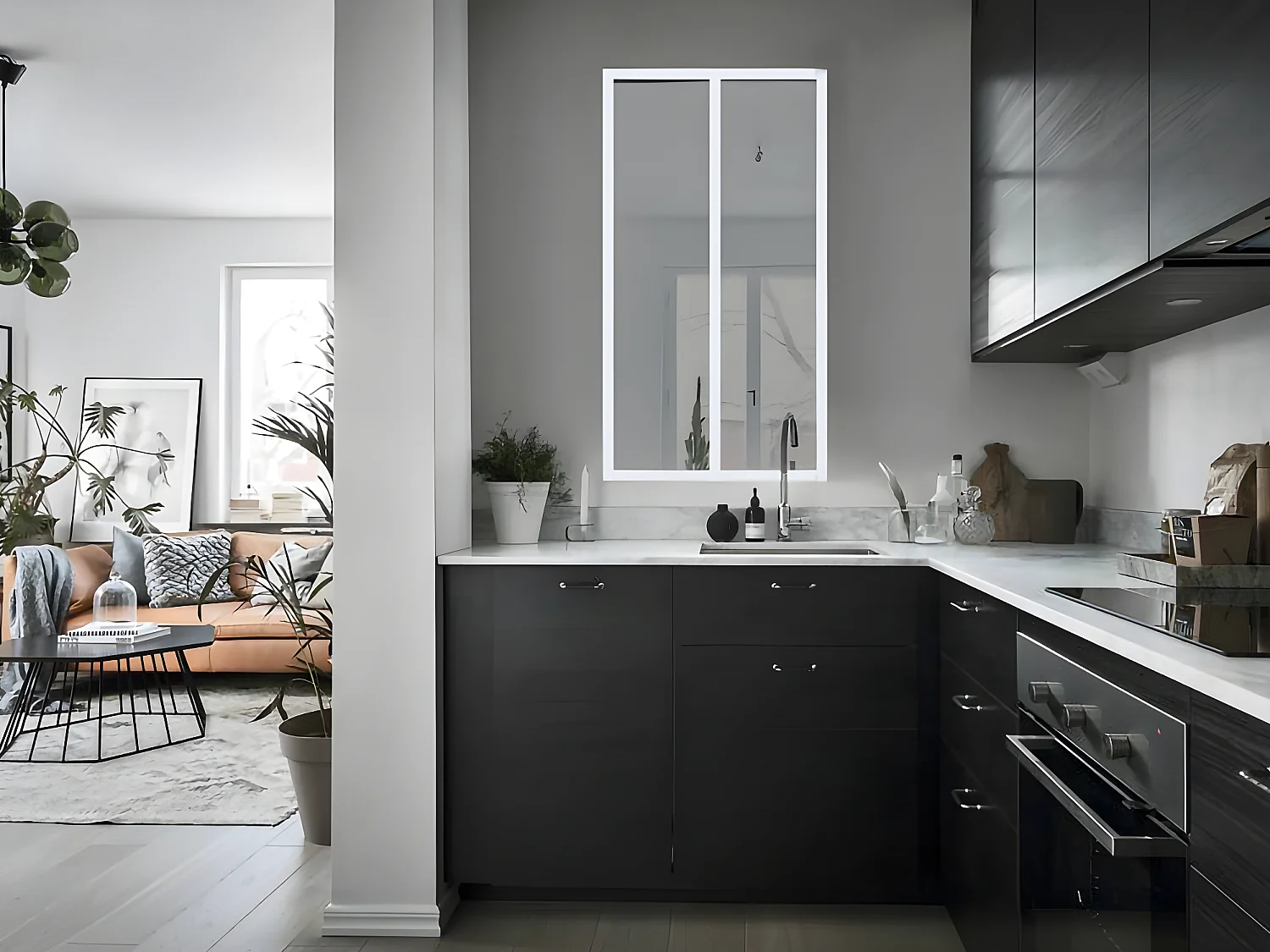 Glazen binnenraam BAYVIEW van aluminium met witte poedercoating - 60 x 130 cm