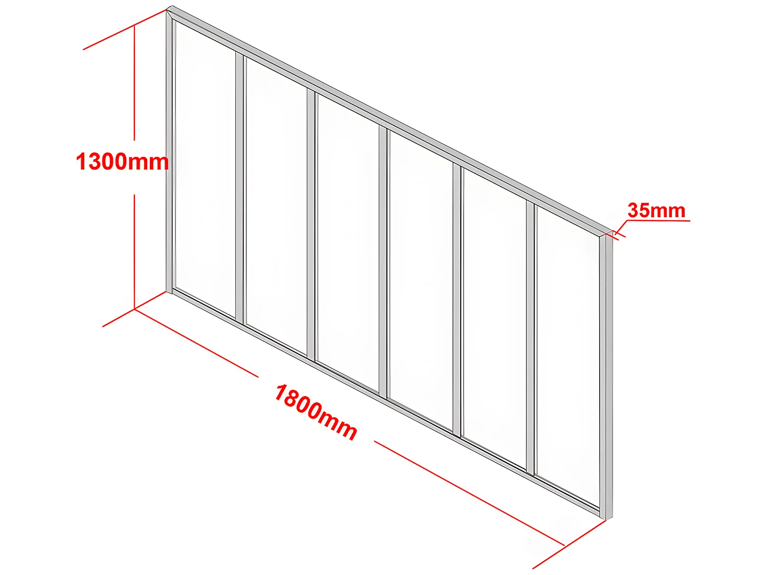 Przeszklona ścianka BAYVIEW z aluminium lakierowanego na biało – 180 × 130 cm