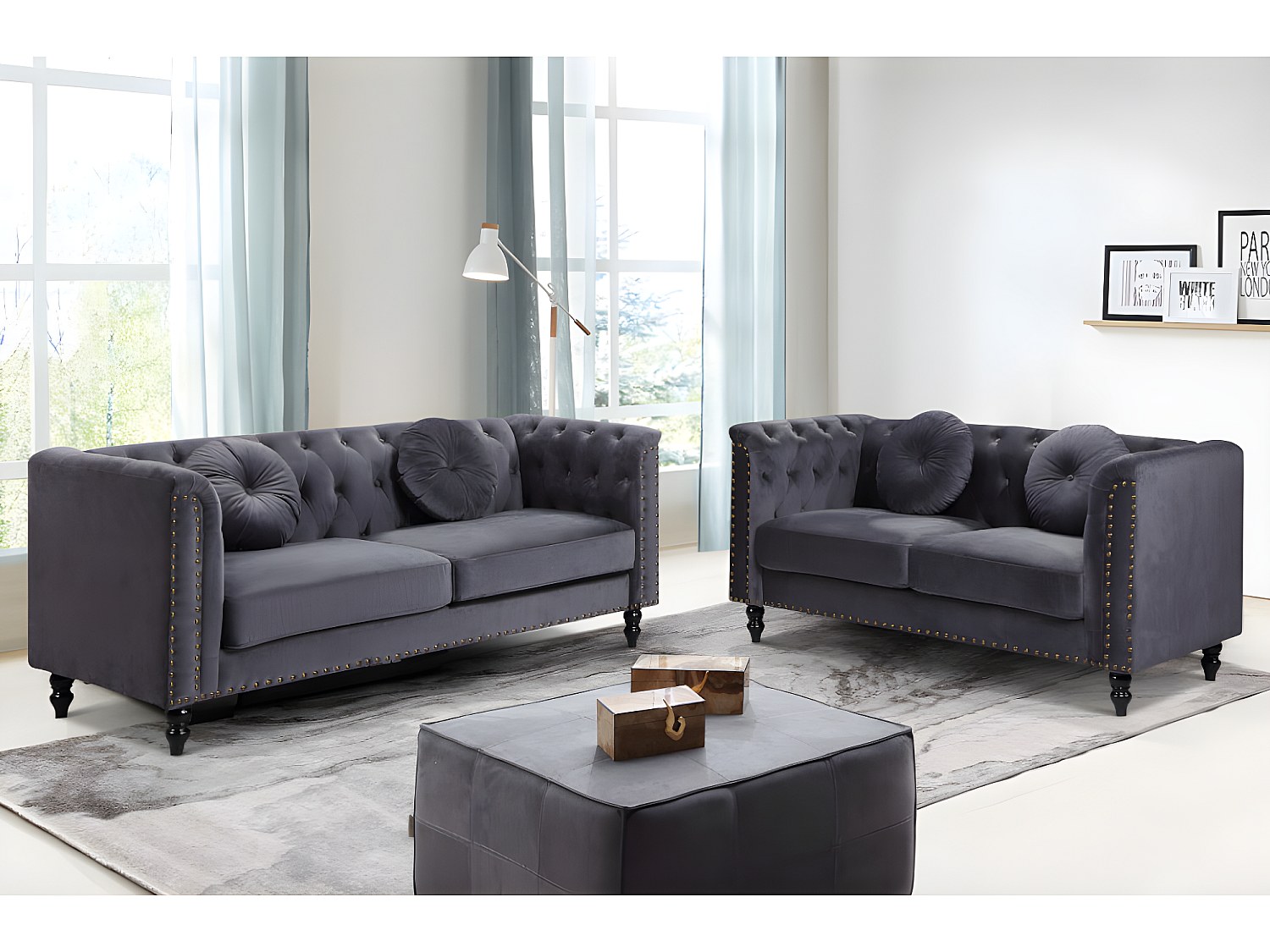 Vente-unique Couchgarnitur 3+2 - Samt - Anthrazit - Turner