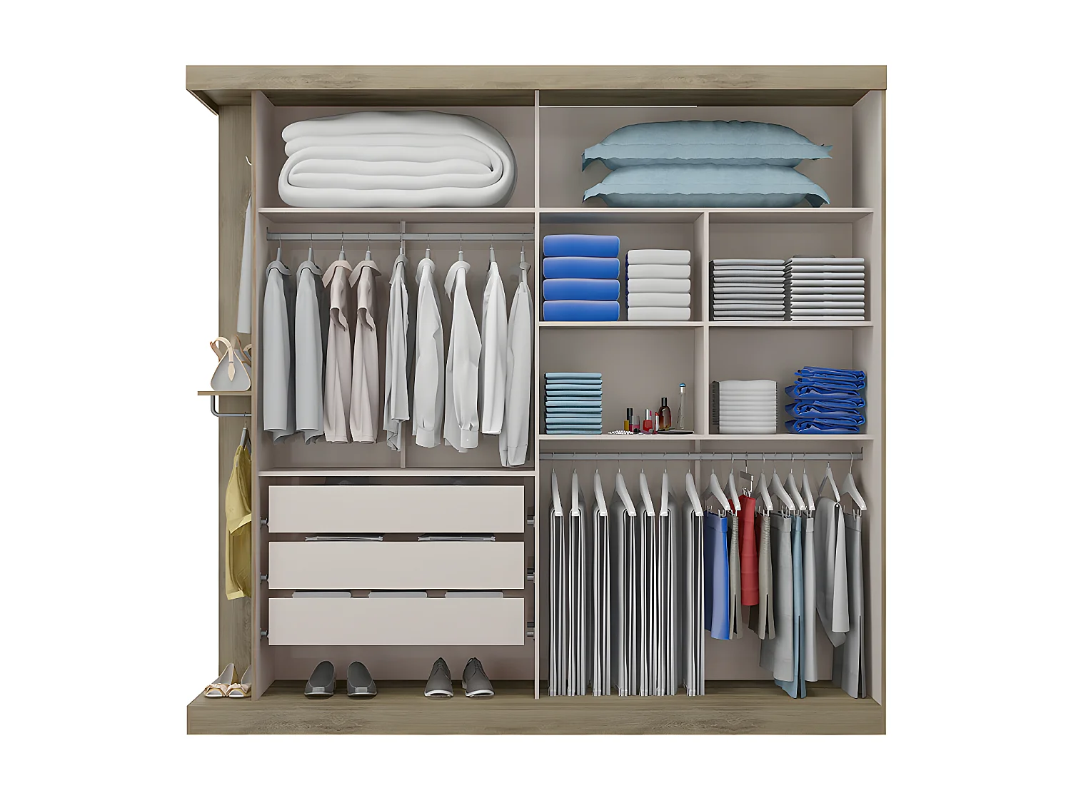 Armoire 2 portes coulissantes - Avec miroir - L231cm - Coloris : Naturel et ivoire - ADALRIK II