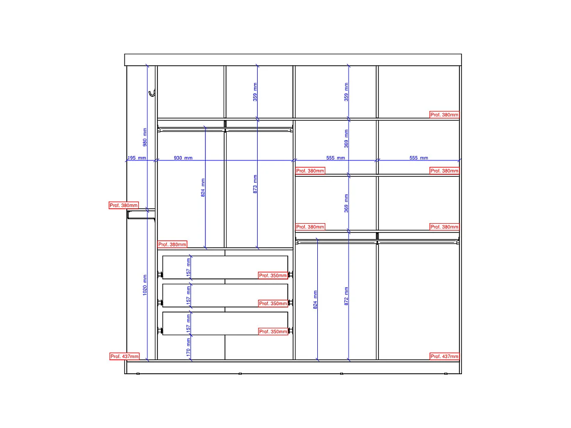Kledingkast - 2 schuifdeuren - L231cm - Eiken en ivoorkleur - ADALRIK