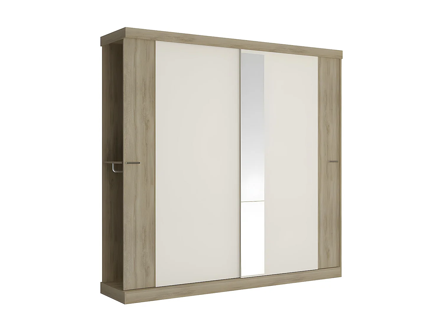 Armoire 2 portes coulissantes - Avec miroir - L231cm - Coloris : Naturel et ivoire - ADALRIK II