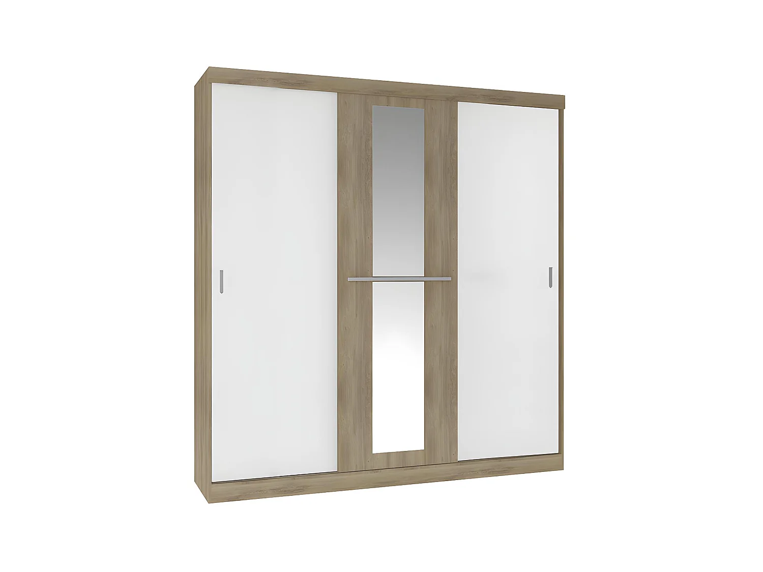 Armoire 3 portes coulissantes - Avec miroir - L205 cm - Naturel et beige - DIDDA II