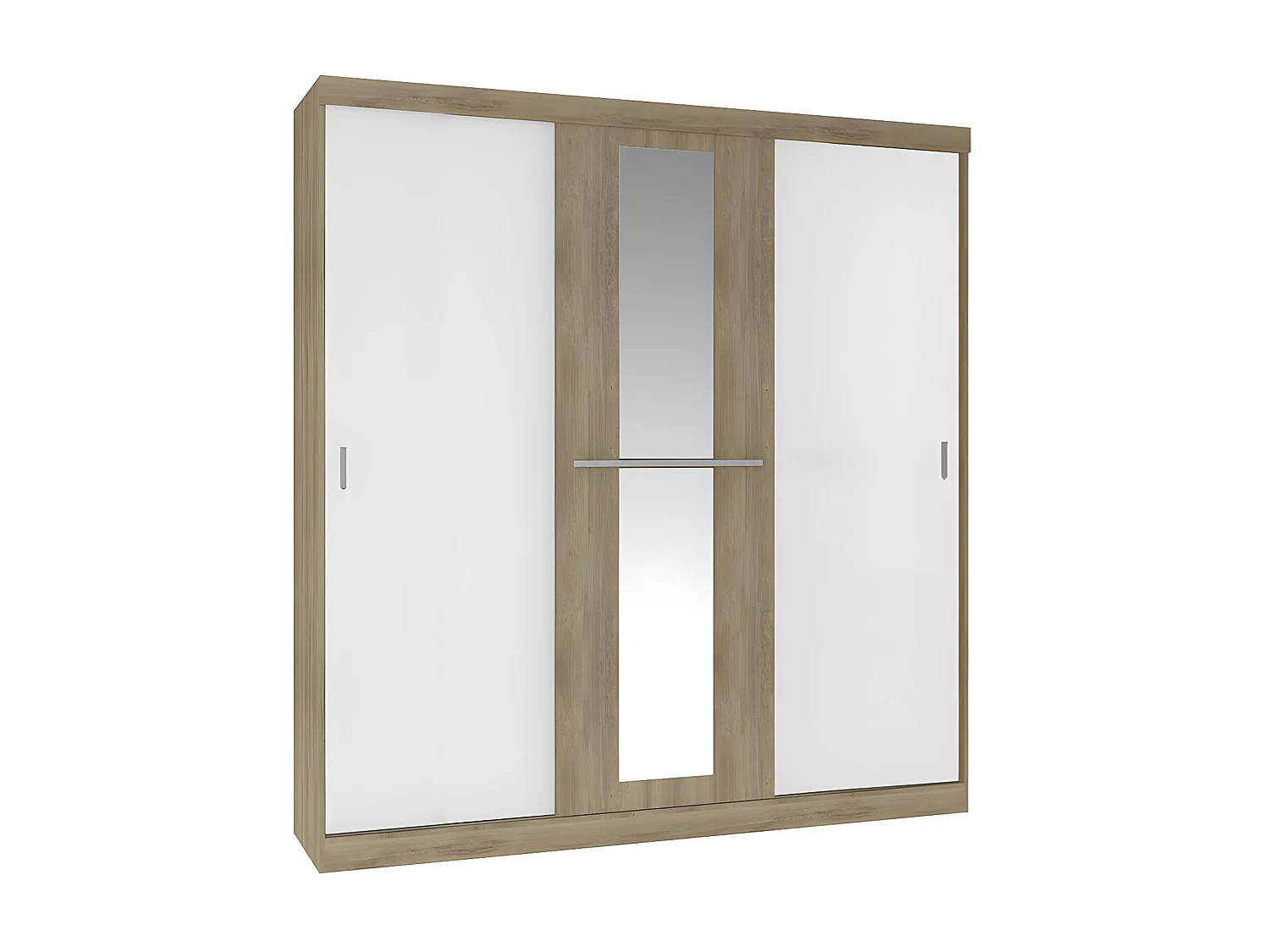 Armoire 3 portes coulissantes - Avec miroir - L205 cm - Naturel et beige - DIDDA II