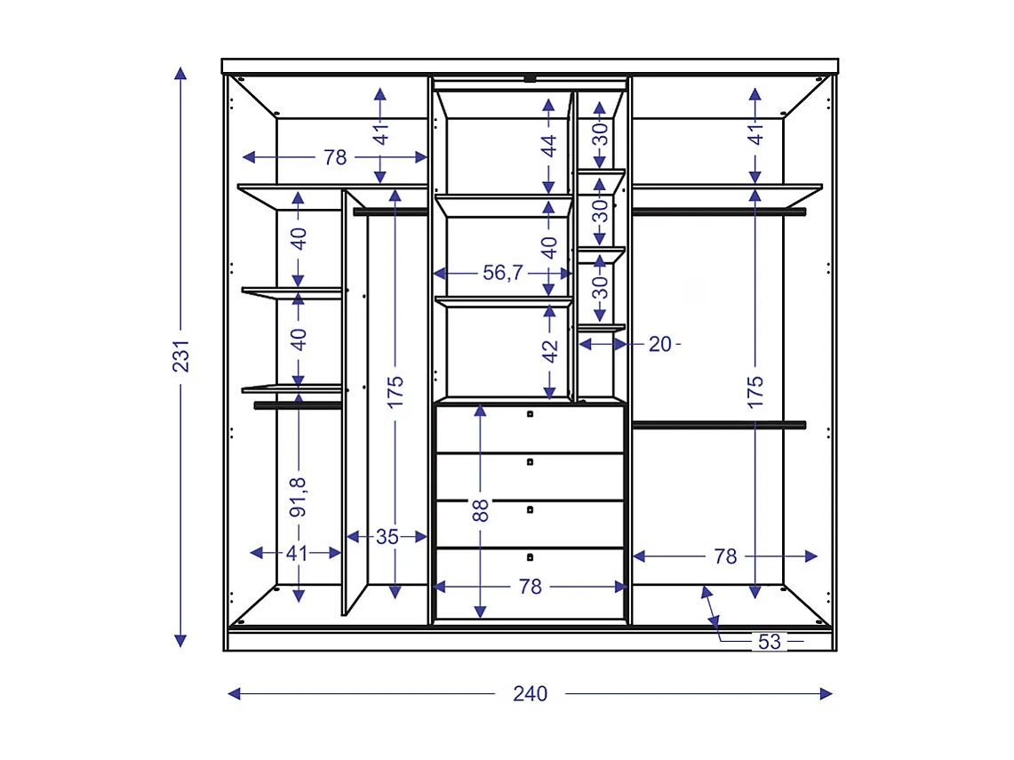 Armoire 2 portes coulissantes - Miroir et tiroirs - L240cm - Coloris : Naturel et ivoire - BODIL II